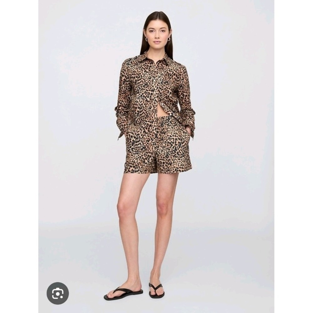 GAP The Easy Shirt Womens S Linen-cotton Woven Leopard Matching Set Top & Shorts
